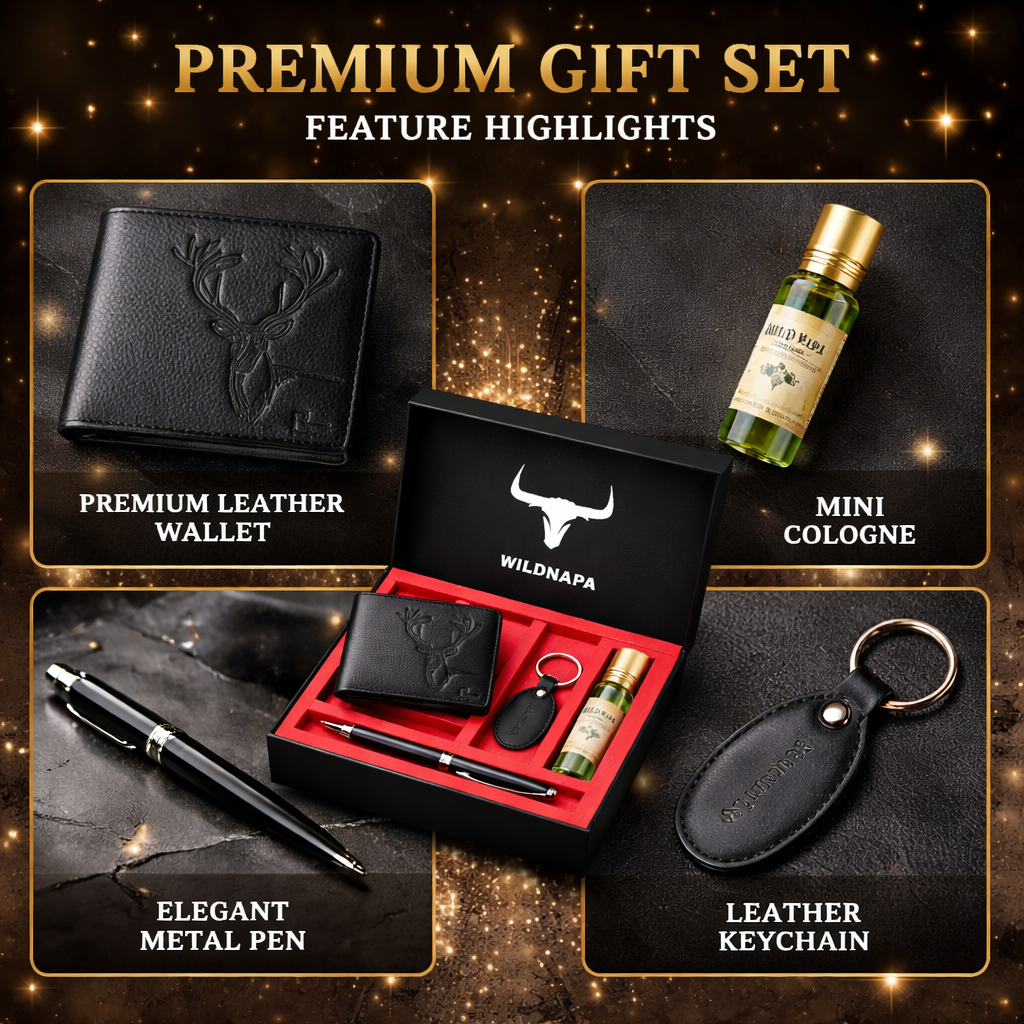 Wildnapa Premium Gift Set for Men – Wallet, Pen, Keychain & Mini Cologne Combo
