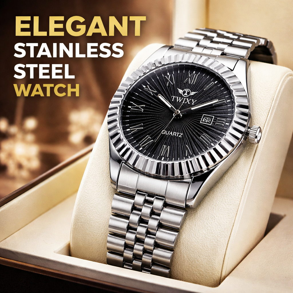 TWIXY Premium Stainless Steel Quartz Watch – Classic Black Dial