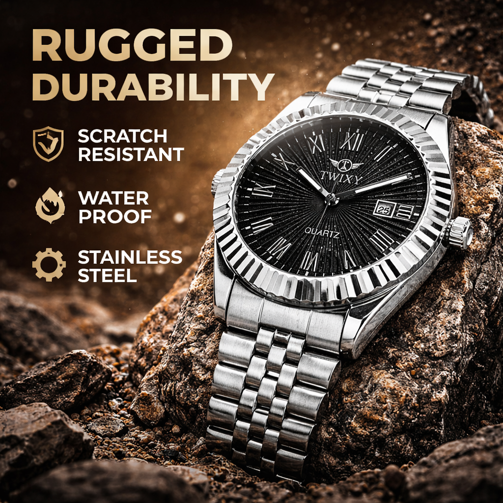 TWIXY Premium Stainless Steel Quartz Watch – Classic Black Dial