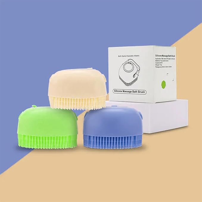 Silicone Shampoo & Body Wash Brush with Liquid Dispenser – Soft Massage Scrubber