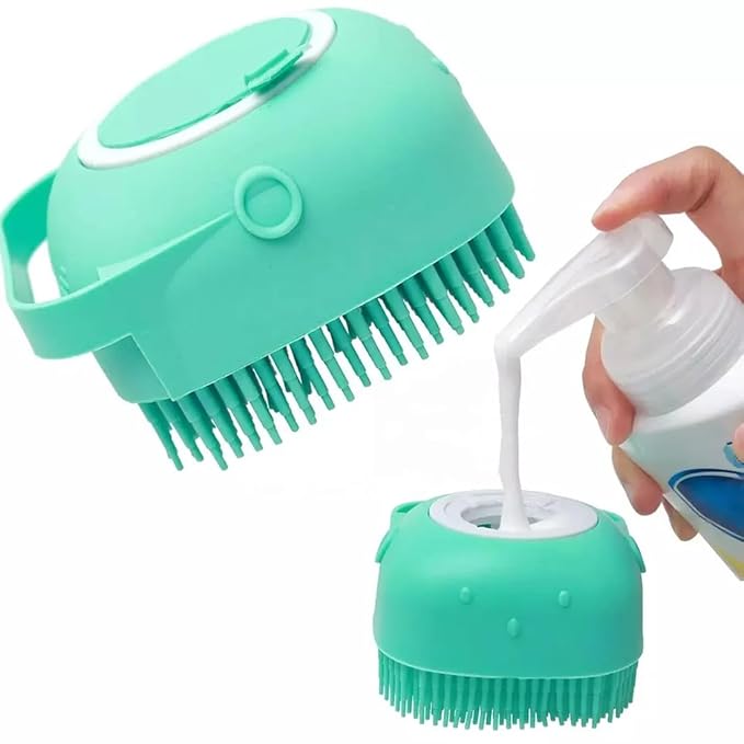 Silicone Shampoo & Body Wash Brush with Liquid Dispenser – Soft Massage Scrubber