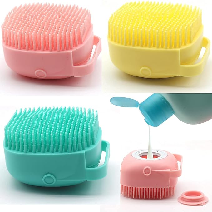 Silicone Shampoo & Body Wash Brush with Liquid Dispenser – Soft Massage Scrubber