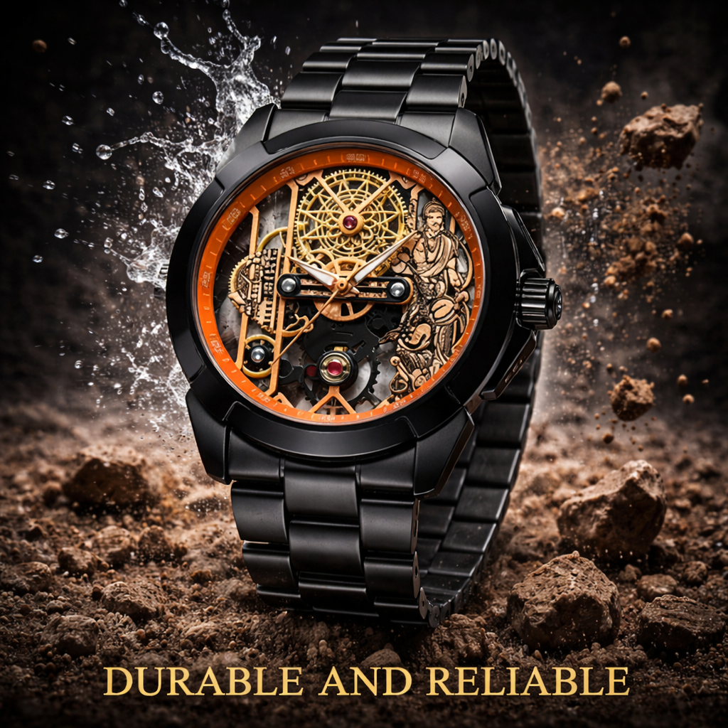 Premium Skeleton Mechanical Watch – Black Steel Edition