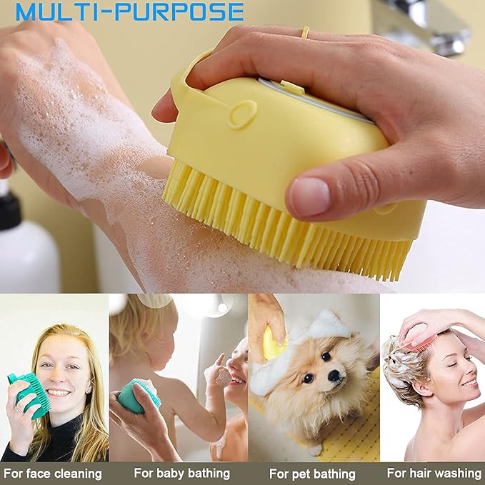 Silicone Shampoo & Body Wash Brush with Liquid Dispenser – Soft Massage Scrubber