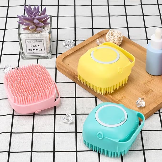 Silicone Shampoo & Body Wash Brush with Liquid Dispenser – Soft Massage Scrubber