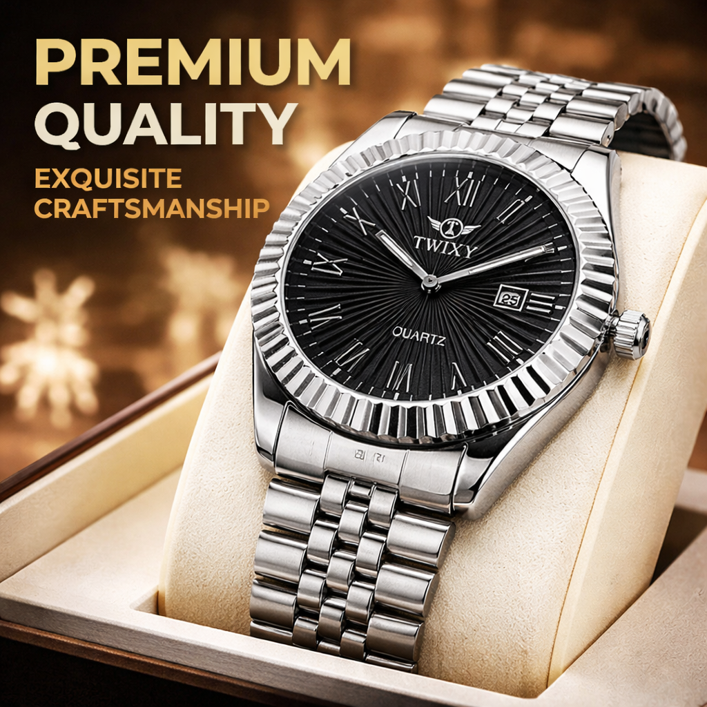 TWIXY Premium Stainless Steel Quartz Watch – Classic Black Dial