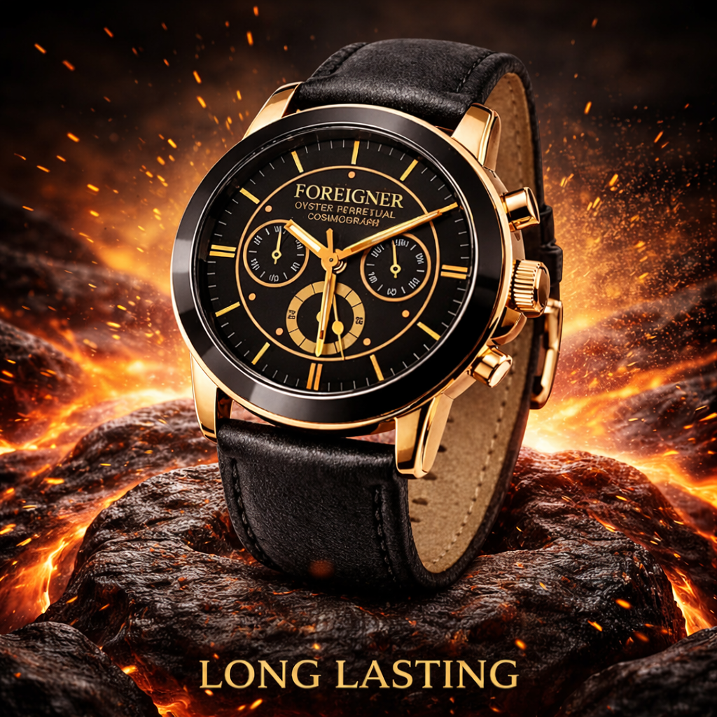 FOREIGNER Premium Luxury Analog Watch – Gold & Black Chronograph Design | Durable, Stylish & Long-Lasting