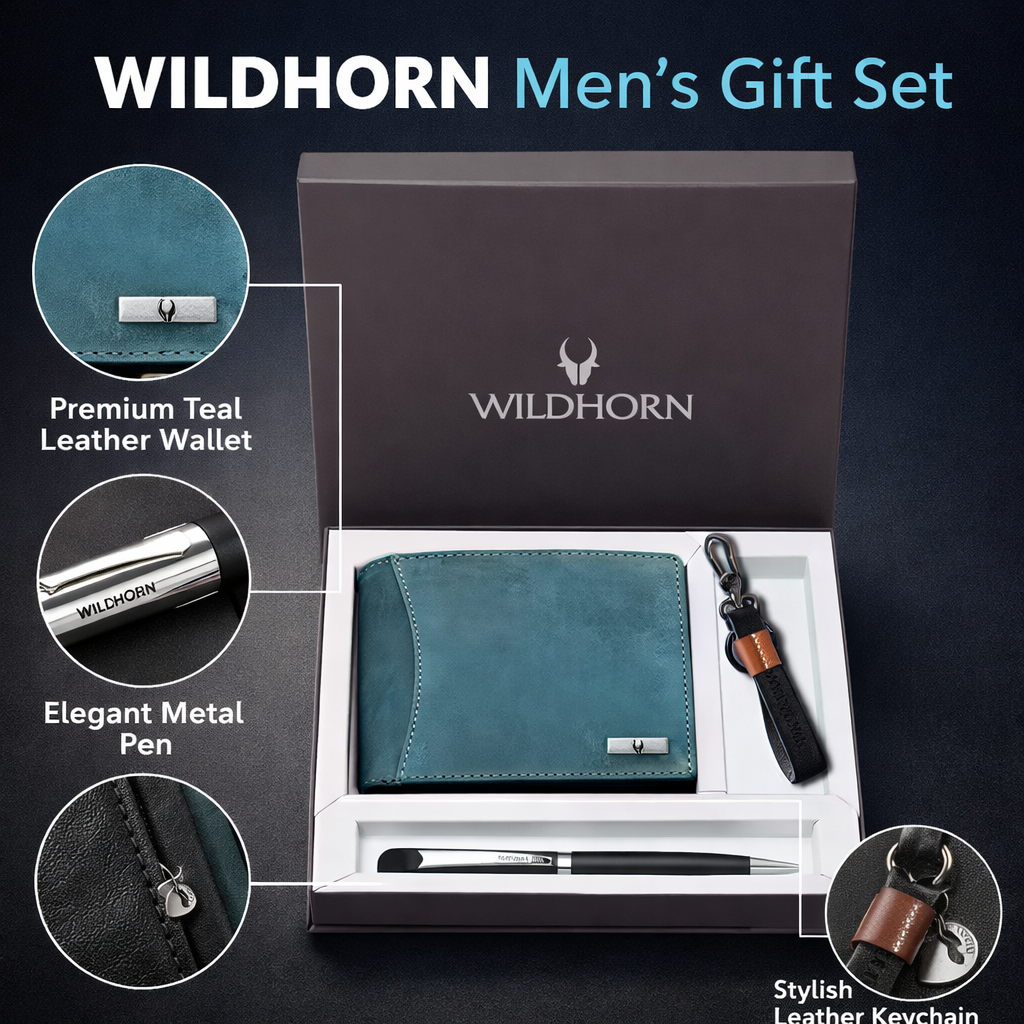 WildHorn Premium Men’s Gift Set – Leather Wallet, Pen & Keychain Combo