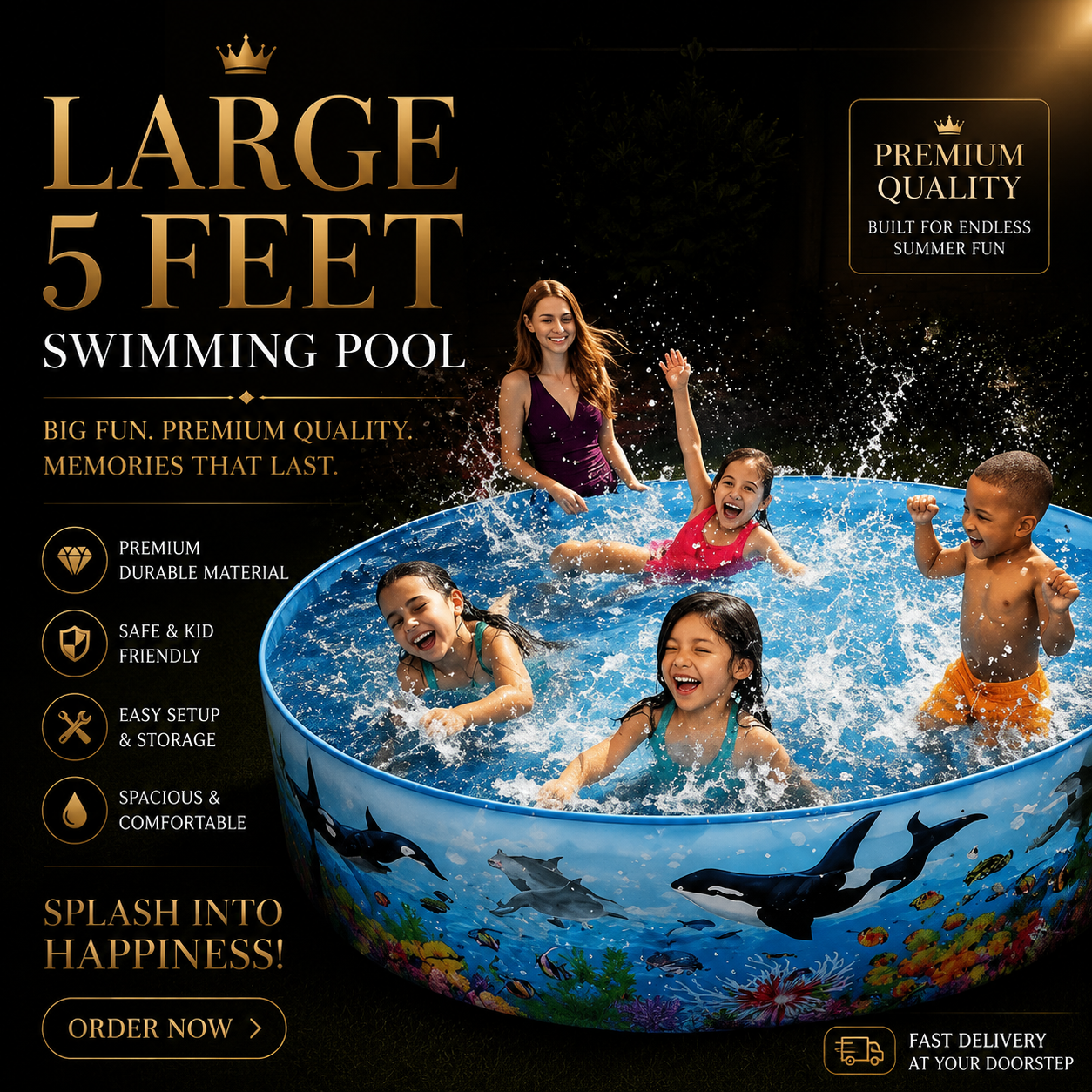 5ft Inflatable Kids Splash Pool – Outdoor Fun for Summer