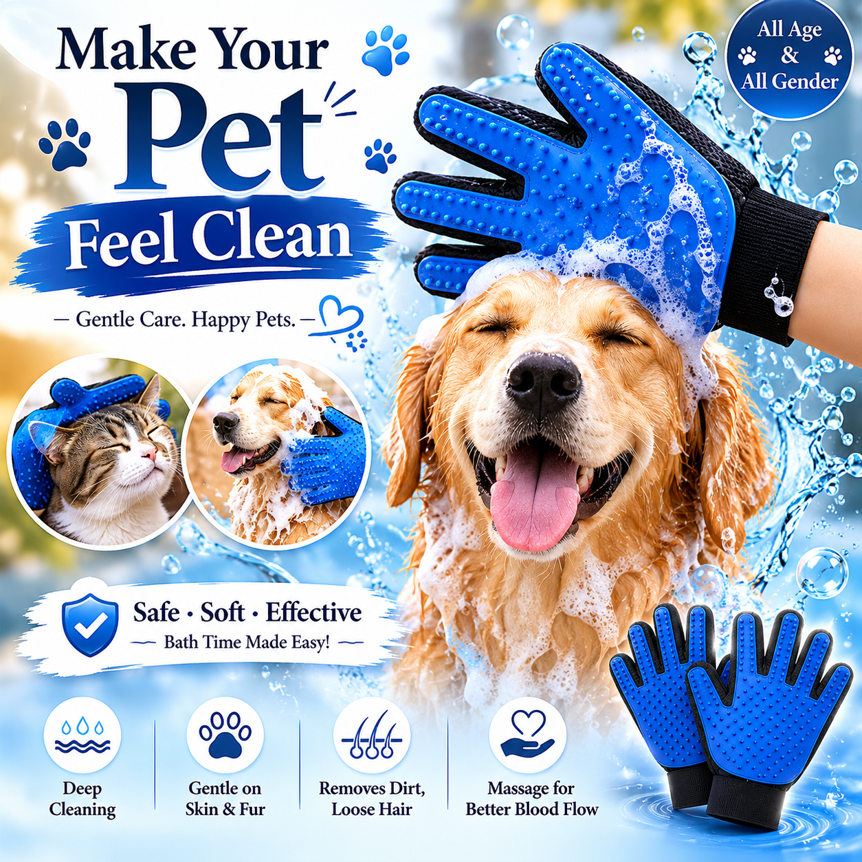 Pet Grooming Glove – Deshedding & Bath Massage Tool