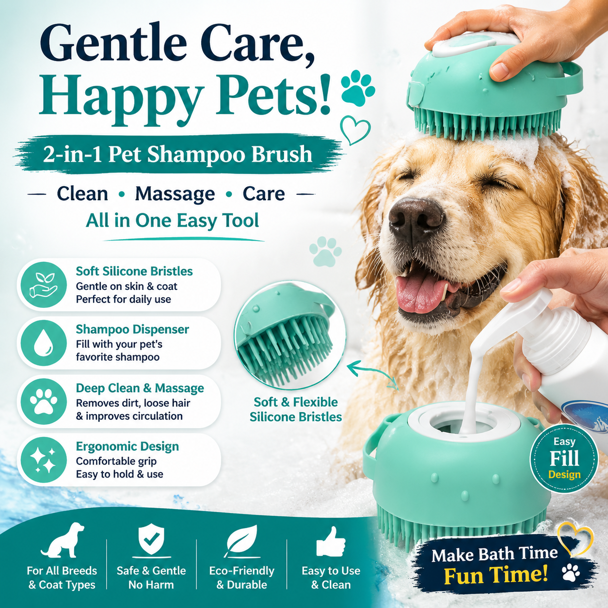 Silicone Shampoo & Body Wash Brush with Liquid Dispenser – Soft Massage Scrubber