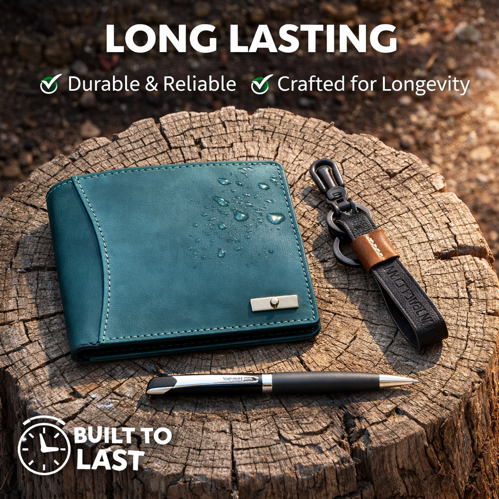 WildHorn Premium Men’s Gift Set – Leather Wallet, Pen & Keychain Combo