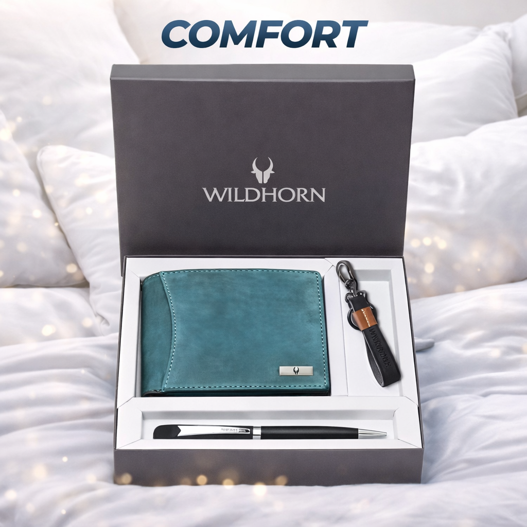 WildHorn Premium Men’s Gift Set – Leather Wallet, Pen & Keychain Combo