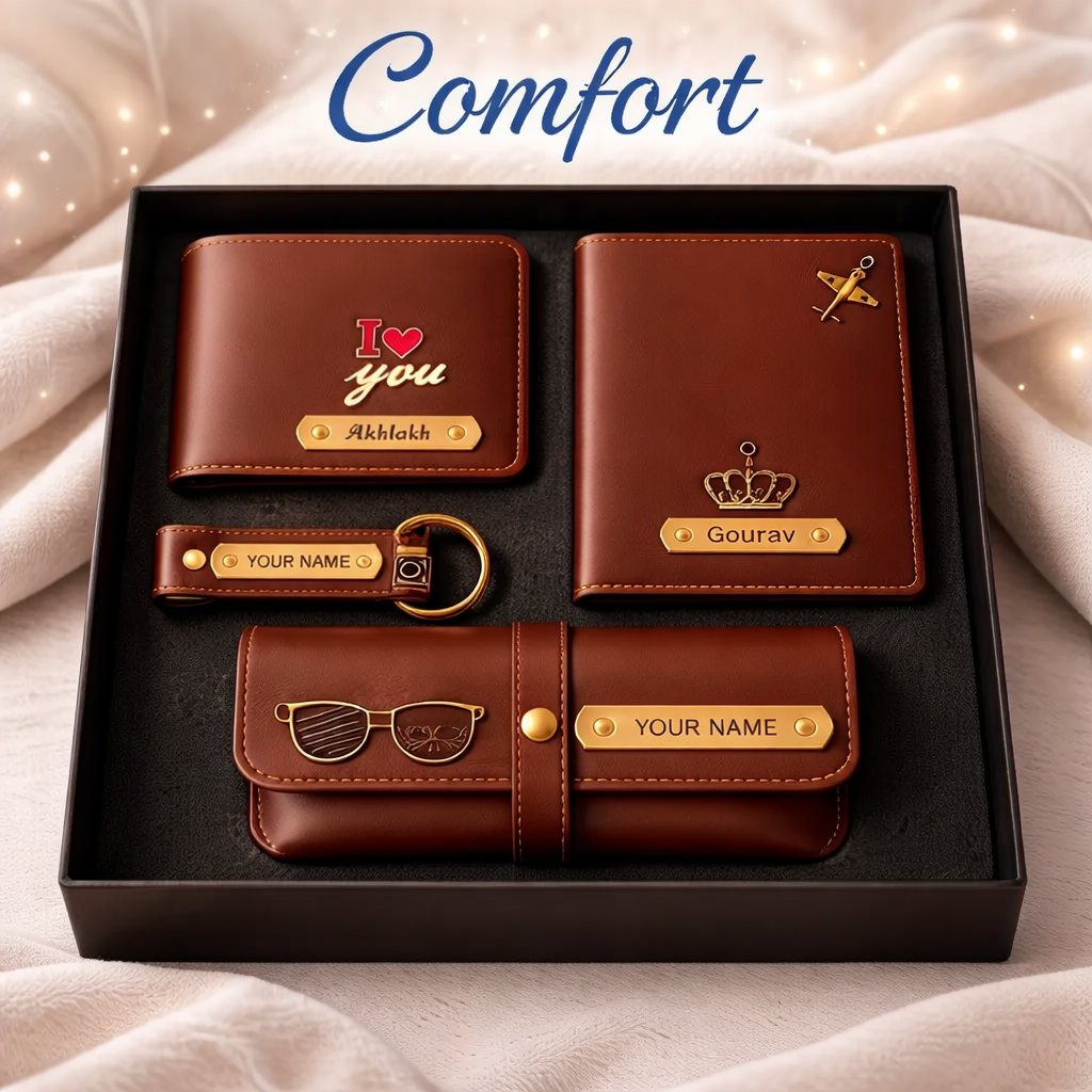Personalized Leather Wallet Combo Set for Men – Custom Name Engraved Gift Set