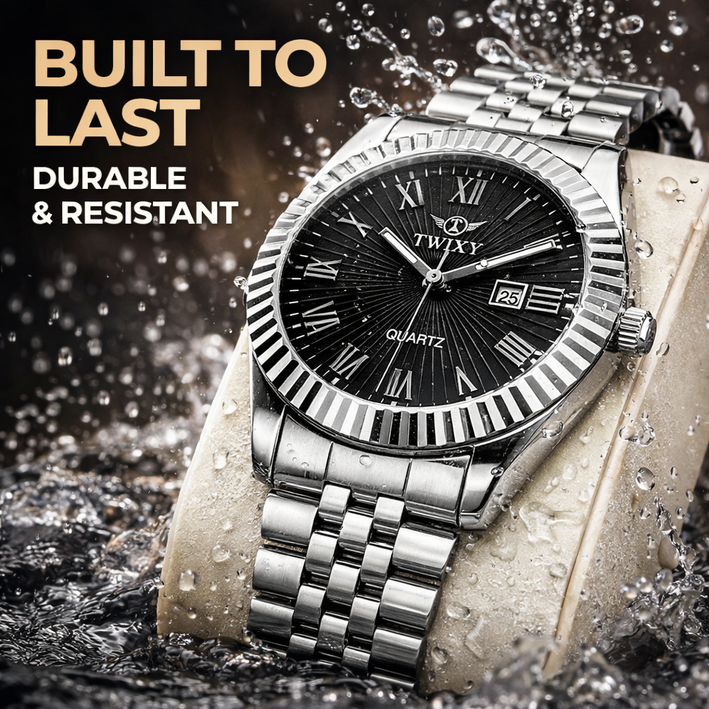 TWIXY Premium Stainless Steel Quartz Watch – Classic Black Dial